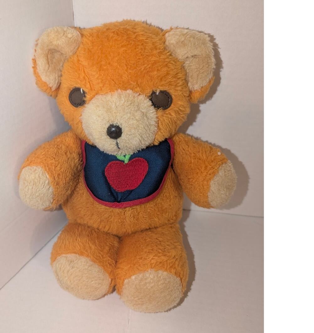 Vintage 1975 Fisher Price Freddy Teddy Bear Plush #418 Apple Bib